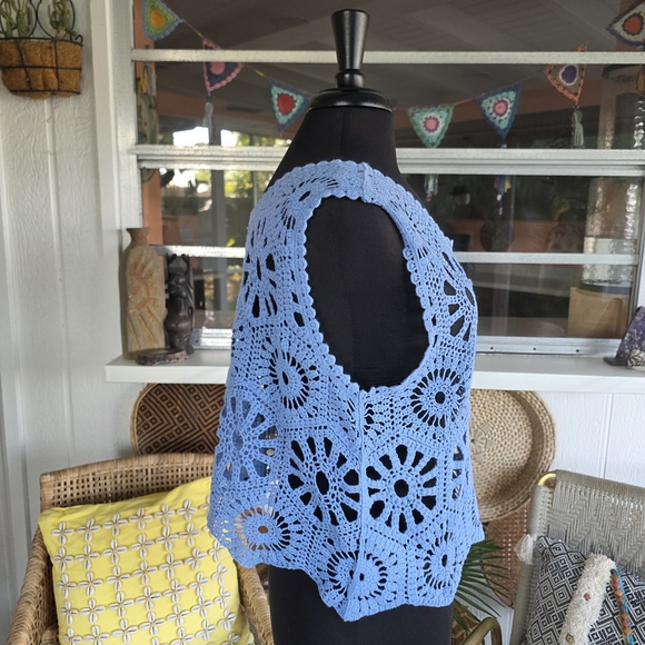 Cupshe Small Blue Crochet Tank Top Vacation Boho Chic Bohemian Sheer Knit - Picture 7 of 11